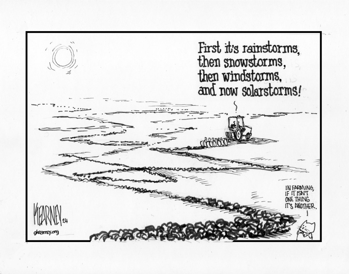 Solar storms made GPS tractors miss their mark at the worst time for farmers #solarstorm #farming #agriculture #cartoon
