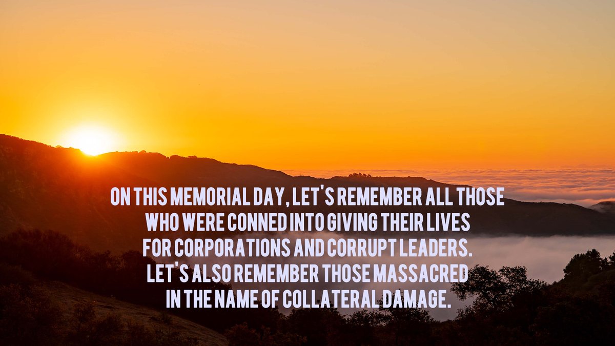 LostInParad's tweet photo. On this day, let's remember all those who were conned into giving their lives for corporations and corrupt leaders. Let's also remember those massacred in the name of collateral damage. #MemorialDayRemembrance #USA #CorruptGovernment #VictimsofWar https://t.co/quMvD0iAPc