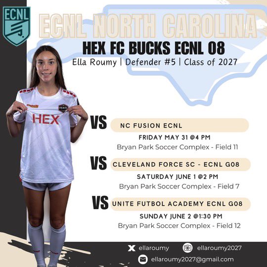ellaroumy's tweet photo. I’m looking forward to heading south to #ECNLNC Here’s my team schedule⬇️
@ECNLgirls @HEXFC23 @ImCollegeSoccer @ImYouthSoccer @SoccerMomInt @TheSoccerWire @TopDrawerSoccer @PrepSoccer @WSOCRecruits https://t.co/VzOfHt947A