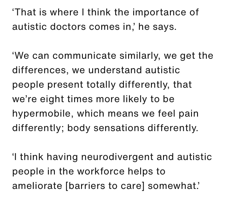 Autistic Doctors International (@doctorsautistic) on Twitter photo Our research lead Dr Seb Shaw <a href="/Autistic_Doc/">Seb Shaw (he/him) 🏳️🌈</a> on the value of ND doctors 👇
bma.org.uk/news-and-opini…
#NeurodiversityInMedicine
#ThisIsWhatAutismLooksLike
#AutisticDoctors #Autistic #Autism #Neurodivergent #Neurodivergence #Equity #BarriersToHealthcare #ReasonableAdjustments Our research lead Dr Seb Shaw <a href="/Autistic_Doc/">Seb Shaw (he/him) 🏳️🌈</a> on the value of ND doctors 👇
bma.org.uk/news-and-opini…
#NeurodiversityInMedicine
#ThisIsWhatAutismLooksLike
#AutisticDoctors #Autistic #Autism #Neurodivergent #Neurodivergence #Equity #BarriersToHealthcare #ReasonableAdjustments