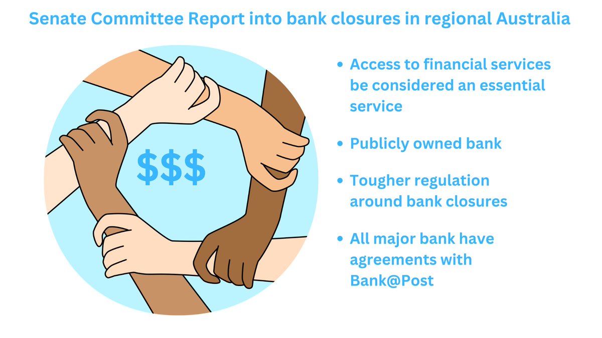FCAupdate's tweet image. FCA welcomes the Senate Committee Report into bank closures in regional Australia. There are some good recommendations and we await the Government response.
ow.ly/P7af50RXb0q
#RegionalBanking #RemoteBanking #RuralBanking