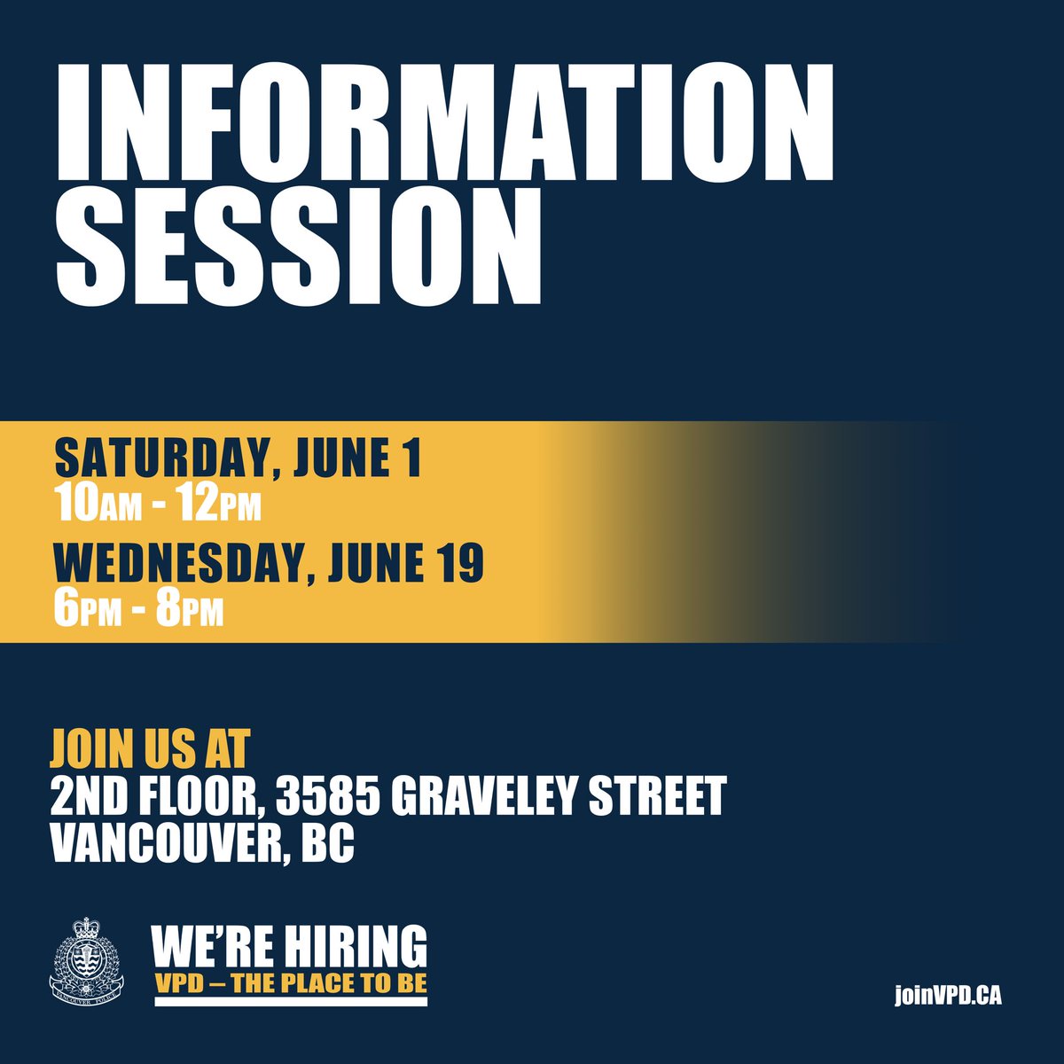 Ever wonder what it takes to become one of @VancouverPD  finest? Well sign up for our information sessions now! 
eventbrite.ca/e/vancouver-po…