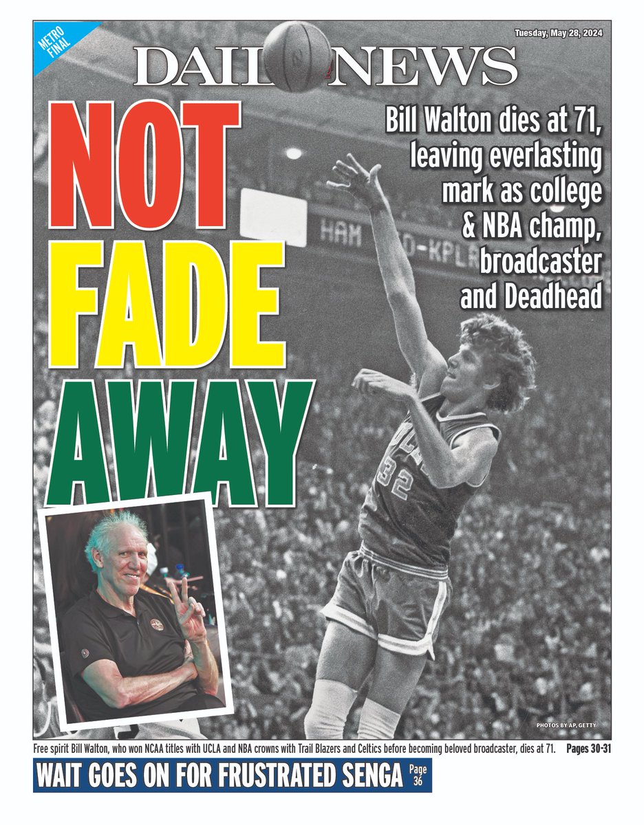 Here's our @nydnsports back page. @apse_sportmedia #billwalton 

nydailynews.com/2024/05/27/bil…