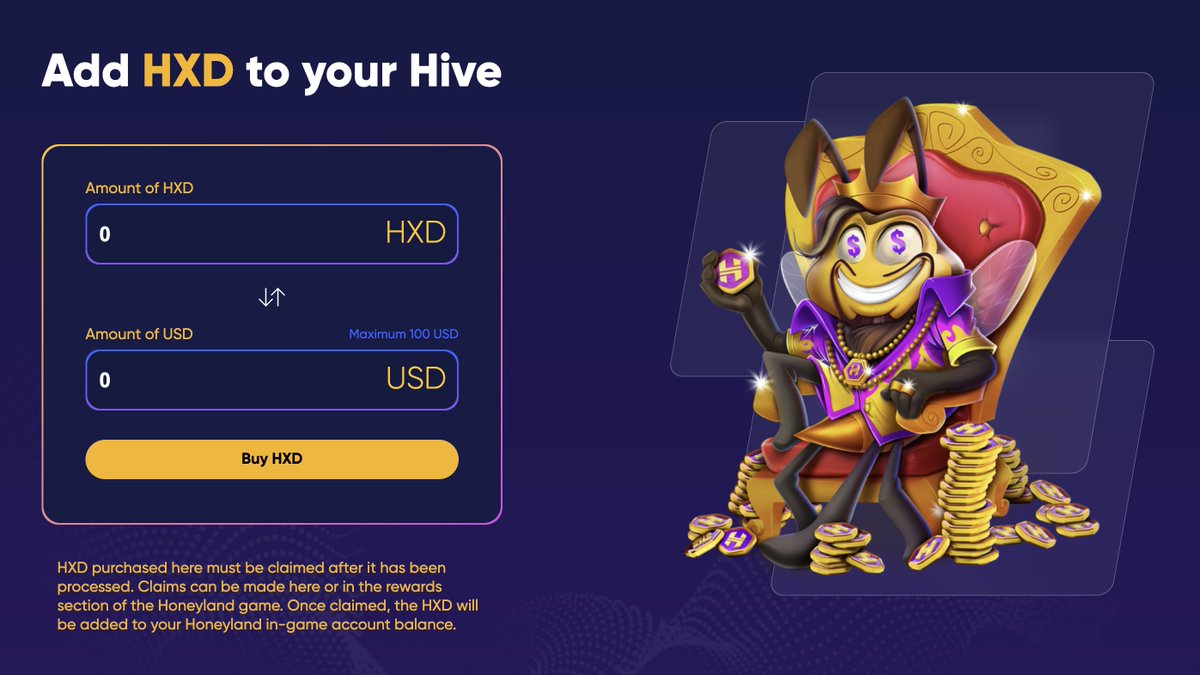 Honeyland (π₯, π) (@playhoneyland) on Twitter photo Buy $HXD with your credit card!
<a href="/PlayHoneyland/">Honeyland π</a> onboarding continues to get easier with our Stripe integration...
Buy $25 through buy.honey.land and get 500 points on the Airdrop Pass! Live in just a few hours! Buy $HXD with your credit card!
<a href="/PlayHoneyland/">Honeyland π</a> onboarding continues to get easier with our Stripe integration...
Buy $25 through buy.honey.land and get 500 points on the Airdrop Pass! Live in just a few hours!