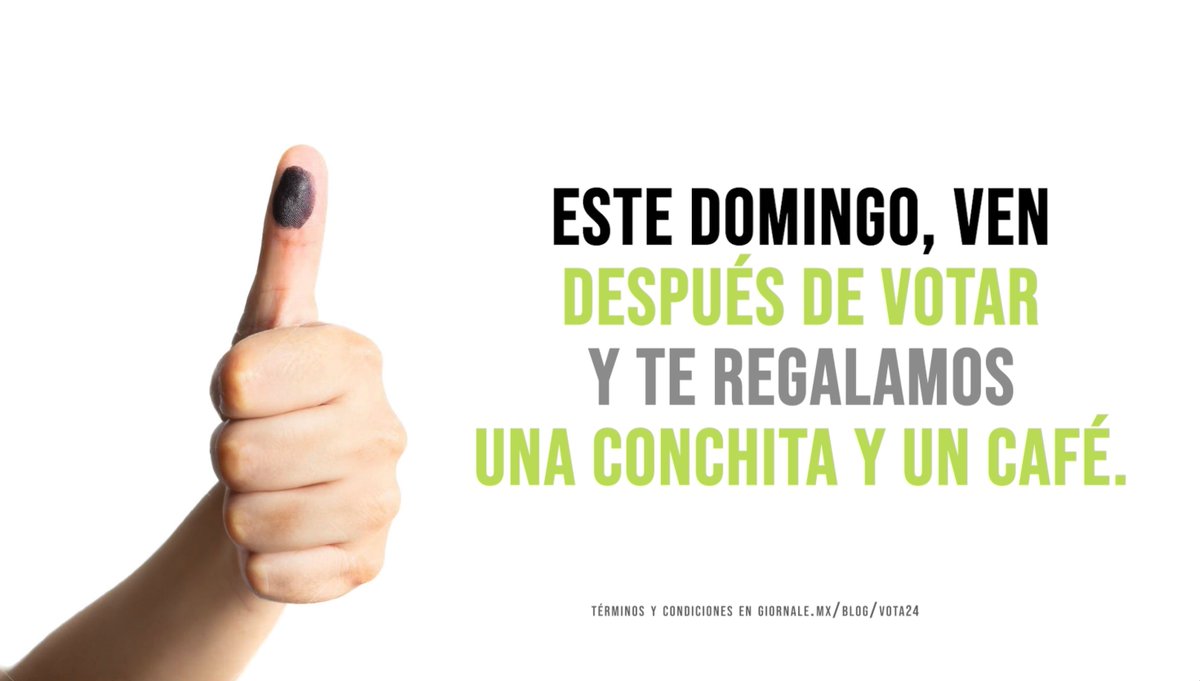 ¡Únete a la fiesta de la democracia!
Este domingo, ven a Giornale después de votar y te regalamos un café y una conchita de vainilla. 😄