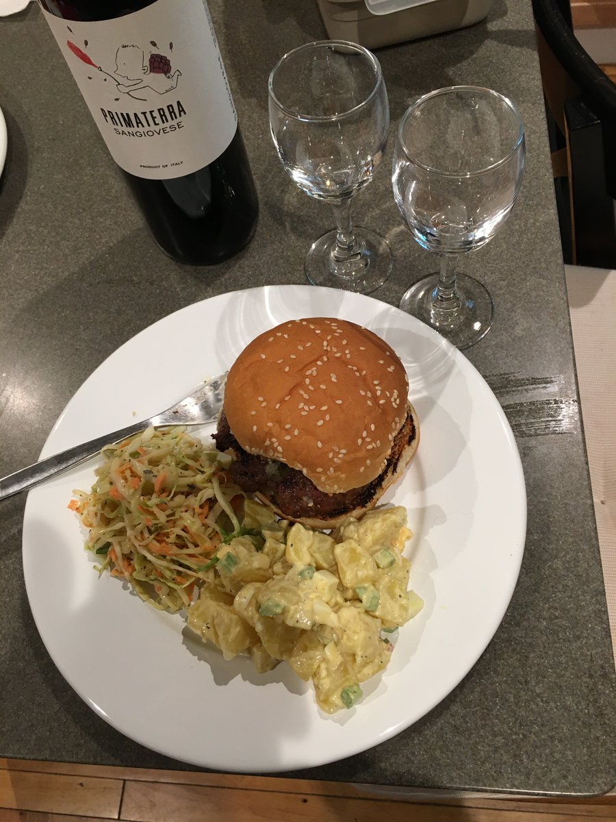 The grilling continues! Fantastic burgers, with coleslaw and Amish potato salad.