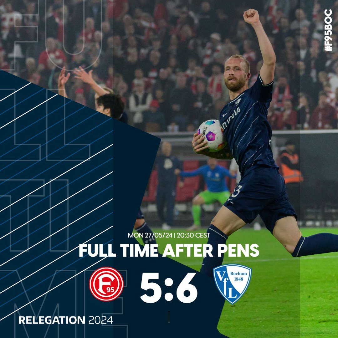 SiaranBolaLive's tweet photo. AlKisah Dramatis Bochum!!
Bochum Finish di peringkat 16 Bundesliga.
Bochum harus menjalani playoff degradasi.
Pada Leg1 Bochum dibantai 0-3 vs Fortuna Dusseldorf di kandang mereka sendiri.
Harapan bertahan di Bundesliga Tipis!!
Leg2 waktu normal, Bochum gantian menang 3-0 atas Dusseldorf!   Aggregat Sama! 3-3.
Drama dilanjutkan dengan adu penalty, Bochum menang 6-5!! 
Bochum bertahan di Bundesliga musim depan.
Comeback & Win 🙌