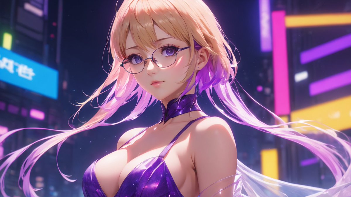 'A beautiful anime girl with purple and blonde hair with glasses in a translucent dress with short...' gencraft.ai/p/BN1MxE #gencraft #ai #art #aiart #AIGen #aiadventures #AIArtGallery #AIArtwork #stablediffusion