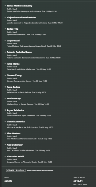 19Rich_'s tweet photo. 🎾 Day 3 French Open Accas 🎾
An outsiders punt + a long list. Who will let me down this time?
#TennisBet #Tennis #RolandGarros #Digitips