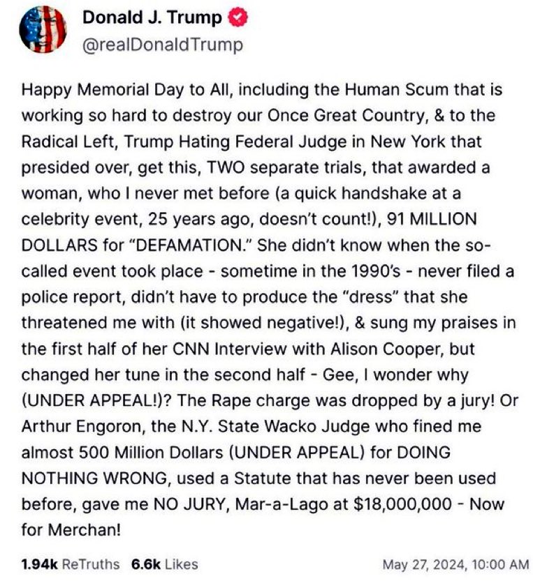 LEFT UNSAID: THE WORDS & AMERICANS LEFT OUT What does it say on #MEMORIALDAY when a former president uses the word “#HumanScum,” but doesn’t write the words “veteran,” “the fallen,” or “the dead?” He uses the pronoun “I,” but not “us?” WE deserve better.