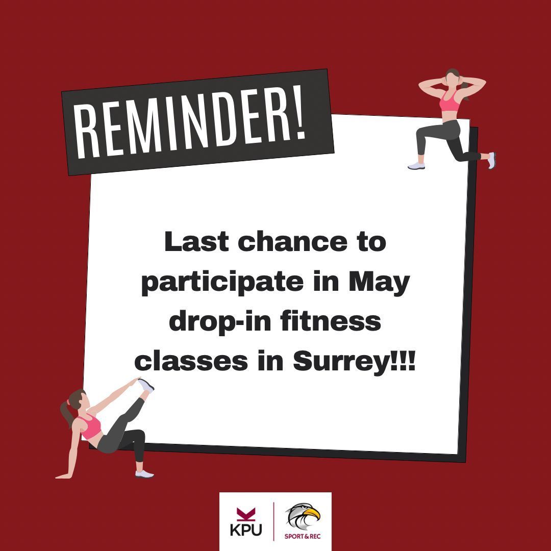 This week is the last week to participate in our May drop-in fitness classes in Surrey!

Wednesday: Strength &amp; Conditioning at 12:05pm 
Thursday: H.I.I.T at 12:05pm

Richmond classes will continue as scheduled! 🙆🏻‍♂️