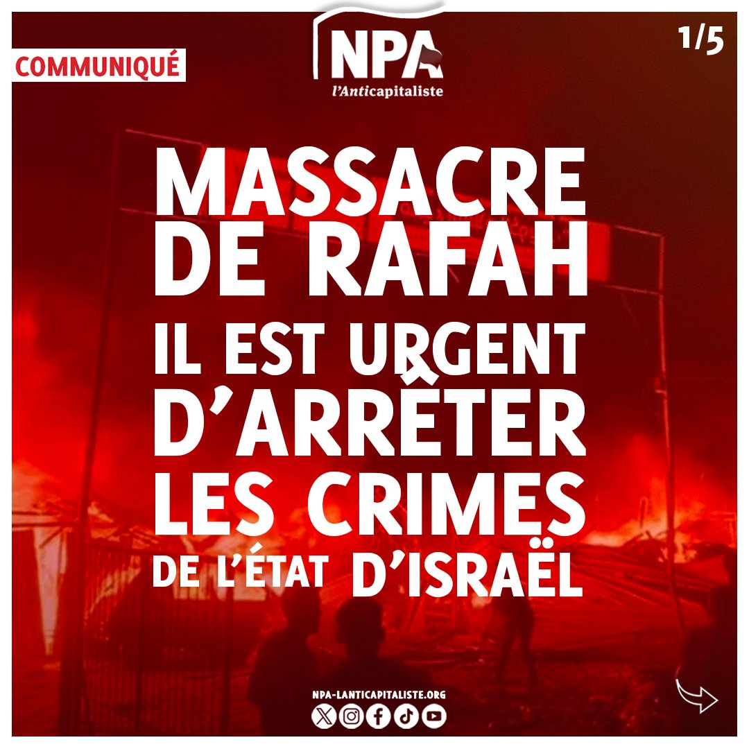 Massacre de #Rafah : il est urgent d'arrêter les crimes de l'État d'Israël !
Communiqué du NPA à lire sur notre site ou en thread ⤵️
npa-lanticapitaliste.org/actualite/inte…
1/5