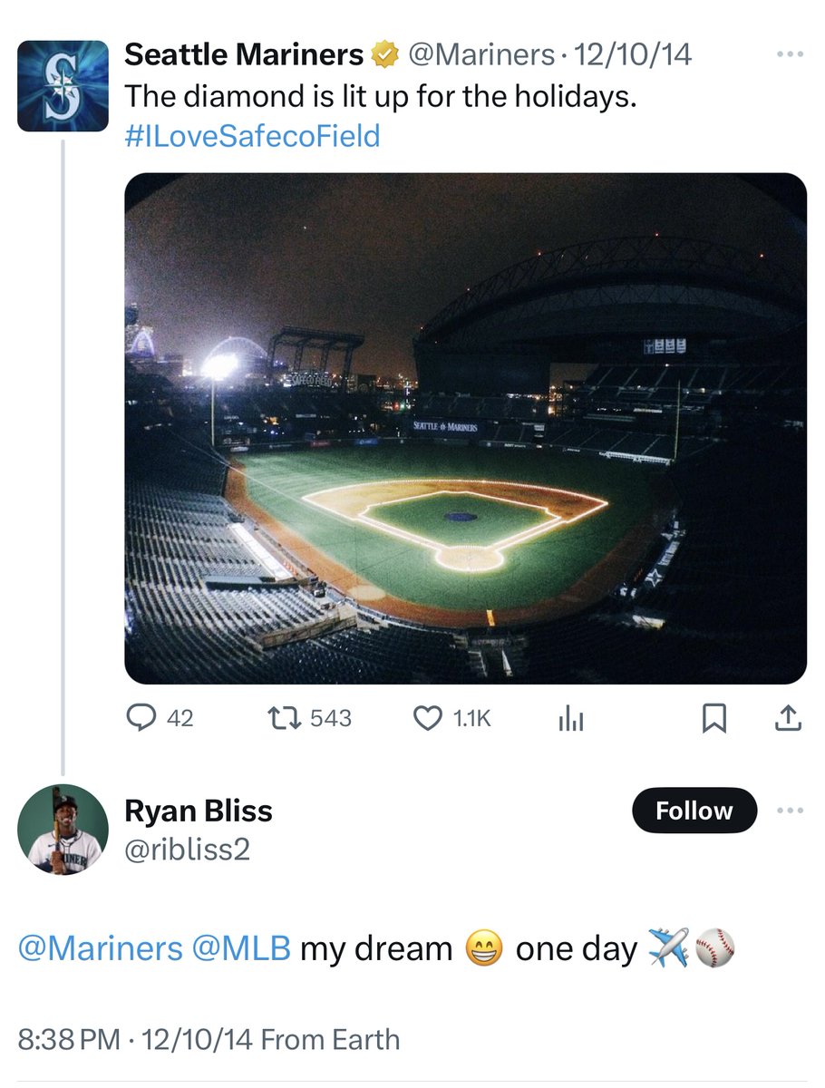 Ryan Bliss commented this when he was 14 years old 

He will make his MLB debut for the Mariners tonight