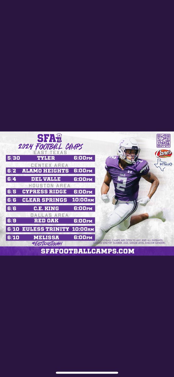 Thank you @CoachTyWarren and @SFA_Football for the camp invite!