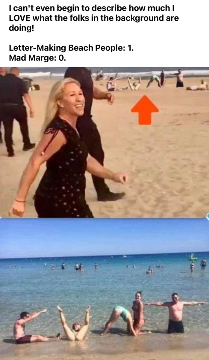 Marjorie Taylor Greene had a different Memorial Day endeavor. Jasmine Crockett’s viral “Bleach Blonde Bad Built Butch Body” descriptor has MTG so rattled that she took a bikini photo, photoshopped it & tweeted it out.
But beach goers had quite the response! #MemorialDay