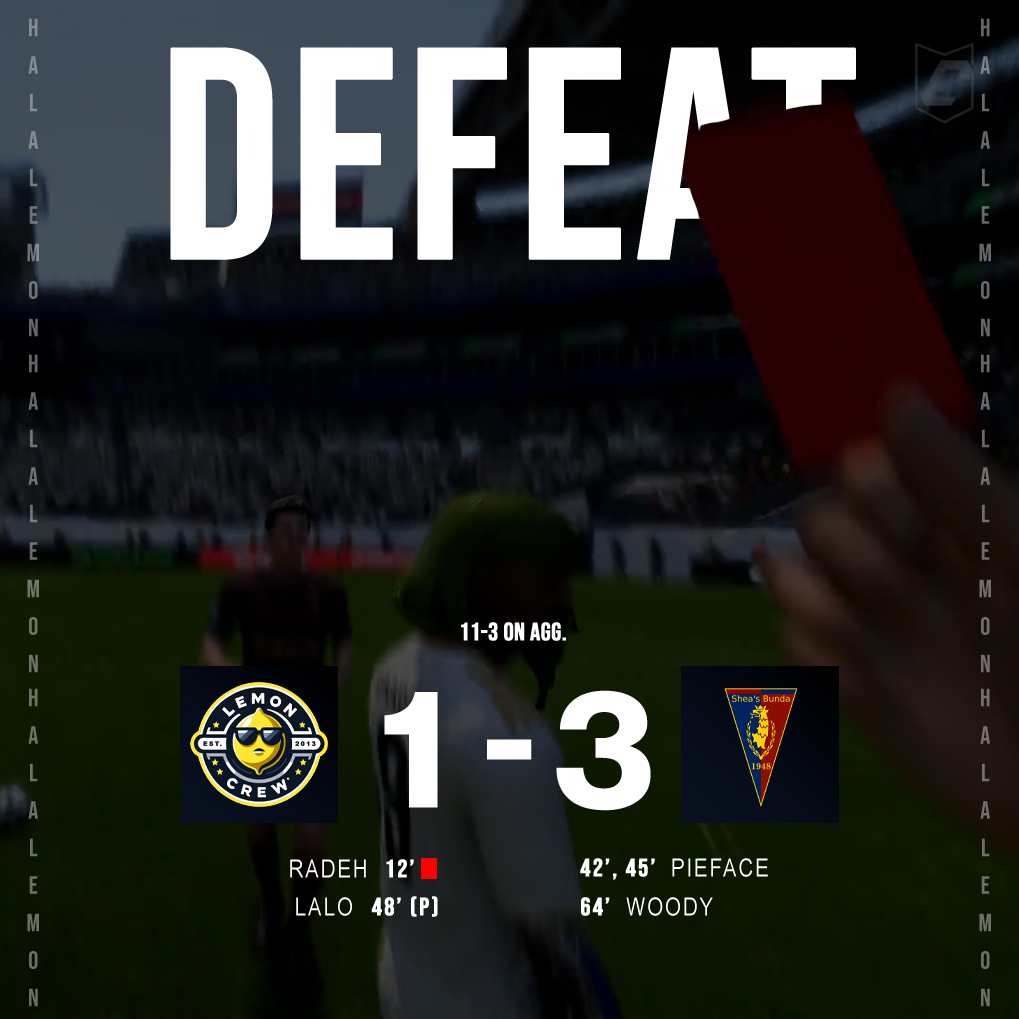 Lémön Crew FC (@lemoncrewfc) on Twitter photo 🔚 Full-Time Aggregate: #LemonCrewFC 3-13 #SheasBundaGamingU15s in <a href="/UKProClubs/">UK Pro Clubs</a> Premier League.
#LCFC #HalaLemon 🔚 Full-Time Aggregate: #LemonCrewFC 3-13 #SheasBundaGamingU15s in <a href="/UKProClubs/">UK Pro Clubs</a> Premier League.
#LCFC #HalaLemon
