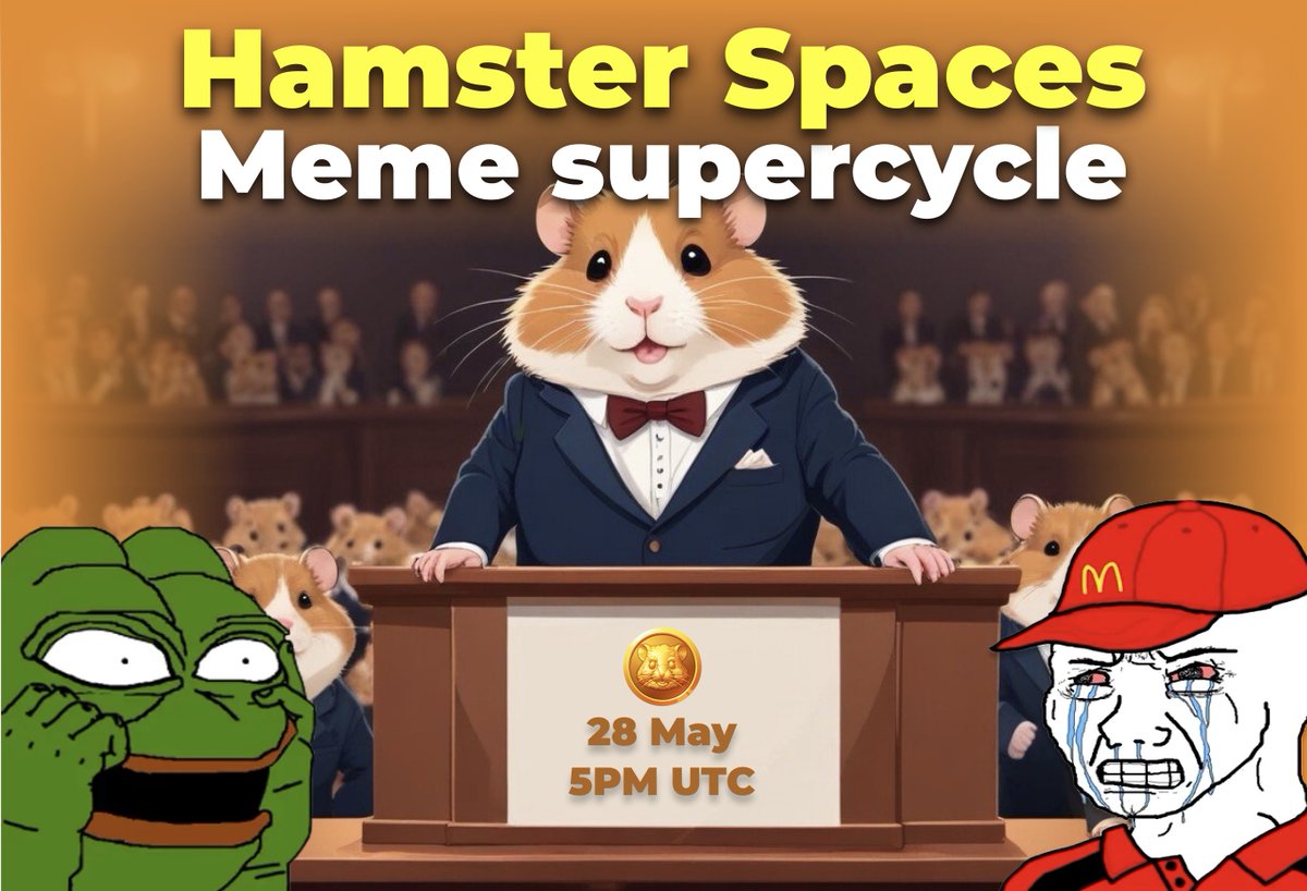 🐹☄️ HAMSTER SPACE! ☄️🐹 🚀 We just beat 3,333,333 subscribers here in @X and happy to announce our first Space 📝 Let's talk about Memes supercycle! 👉 This Tuesday 📆 May 28, 5 PM UTC 🔔 Don't miss it! Tag projects you want to talk about and see as speakers in the