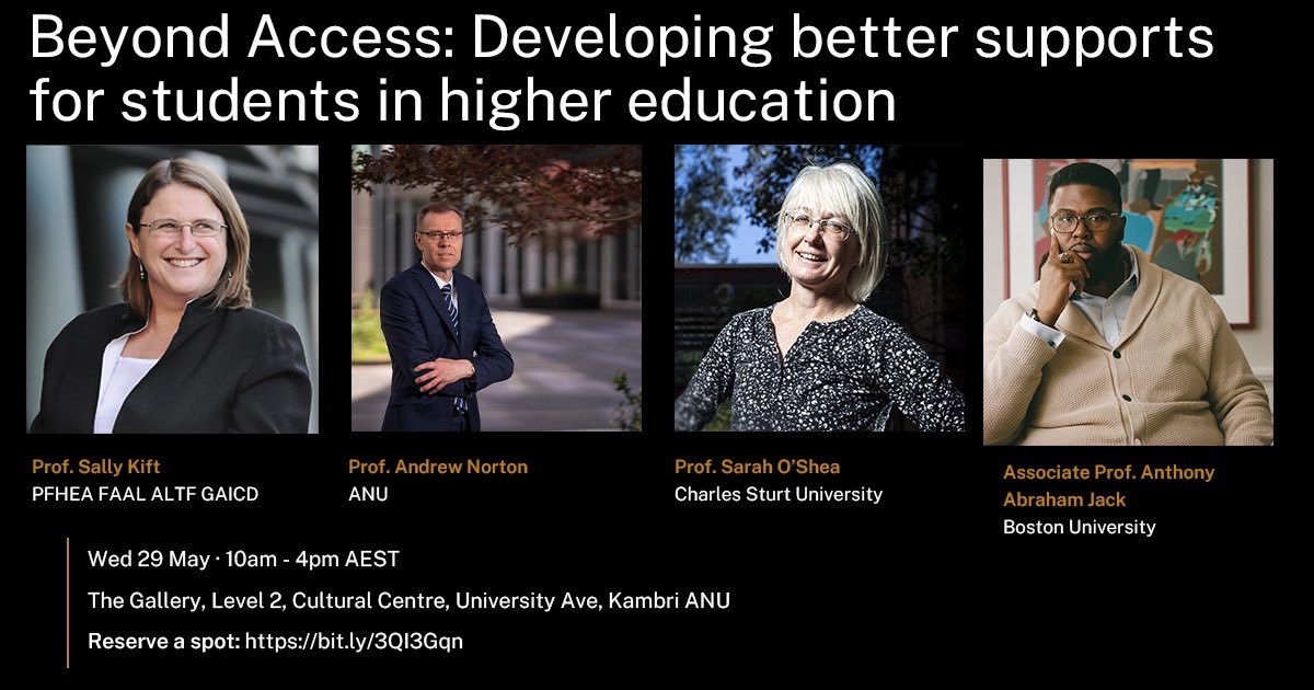 Ridiculously excited for this equity convo! 🚨@ANUmedia Beyond Access:Developing Better Supports for Students in HE @WhatAustThinks Sally Baker #ANU guru @andrewjnorton @CharlesSturtUni fab @seos895 @tony_jack author THE PRIVILEGED POOR & CLASS DISMISSED🙌 anu.edu.au/students/stude…