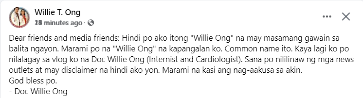 di pa din nila inuupdate ung article nila.

Chinese Drug Lord Willie Ong should not be confused with Former Vice Presidential candidate Doc Willie Ong.