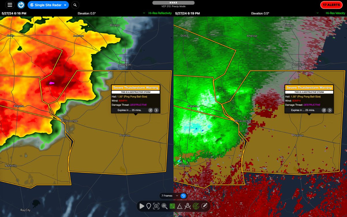 ⛈️‼️ Severe Thunderstorm Warning continues for Pearson GA, Willacoochee GA and Axson GA until 7:45 PM EDT. ⚠️This destructive storm will contain wind gusts to 80 MPH!