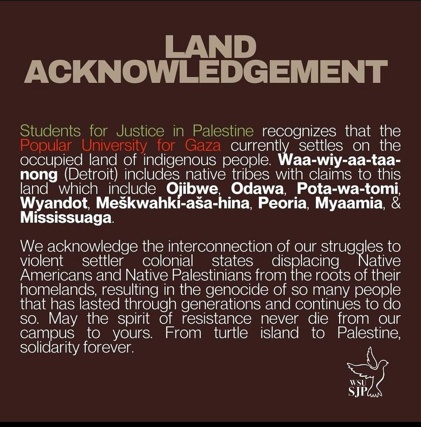 Students for Justice in Palestine colonized Wayne State University and then issued a land acknowledgement statement.