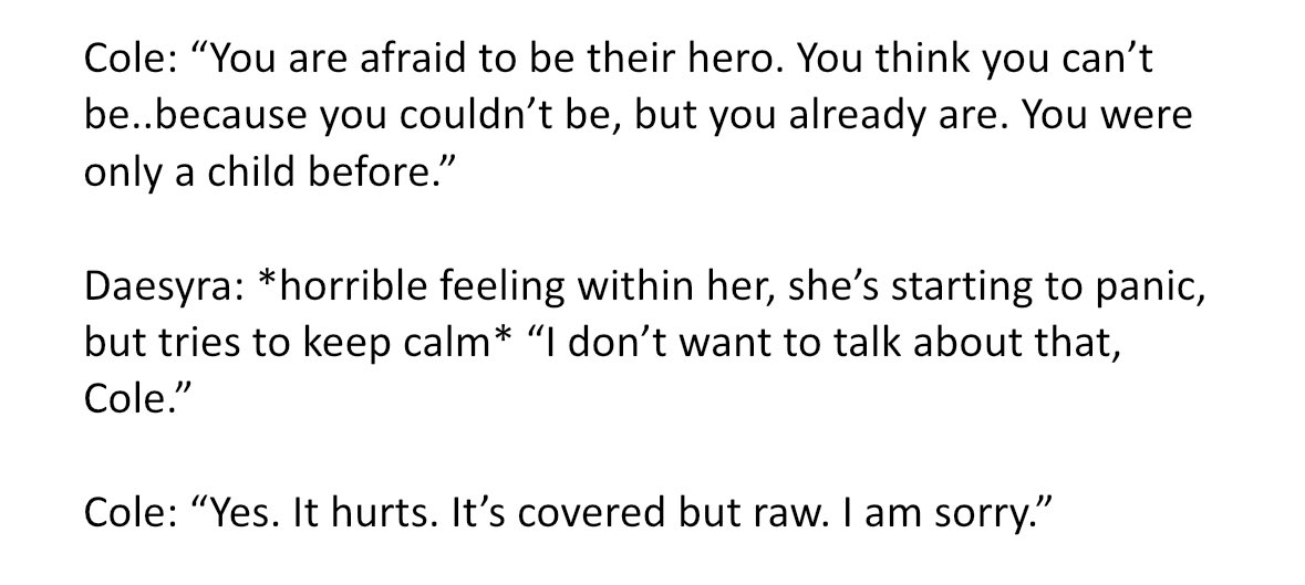 Writing dialogue for Cole and Daesyra because I thought it’d be fun (I’m crying)