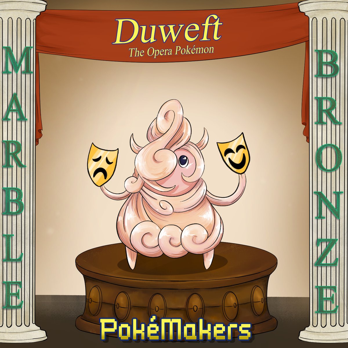 Trainers, meet Duweft, the Opera Pokémon!

Duweft uses the two masks it holds to communicate, especially for singing. It has a dramatic personality, which makes it a favorite partner of performers.

#Fakemon #RenciaDex
