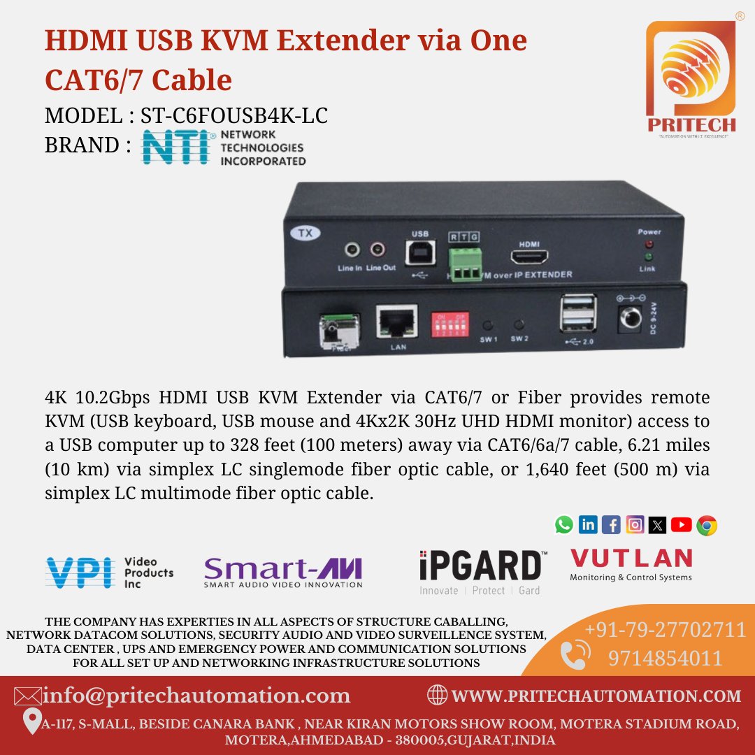 PritechAutomat3's tweet photo. PRITECH AUTOMATION PVT. LTD. Presents HDMI USB KVM EXTENDER BY NTI
#pritechautomation
#smartavi
#VPI
#networktechnology(NTI).
#vutlan
#IPGuard
CONTACT US:
info@pritechautomation.com
WHATSAPP CHANNEL LINK:
https://t.co/aLG3Zl0z7y
WEBSITE:
https://t.co/PD93s3Gn73 https://t.co/F2JCqxBdSX