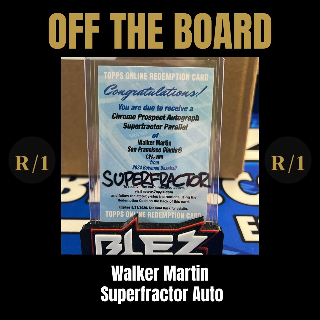 RareOneCards's tweet photo. Congrats to @pulloutcards @blezsportscards on pulling the Walker Martin Superfractor Auto!!
The full tracker is in bio!
#TheSuperTracker #rareonecards #24Bowman #walkermartin #sfgiants #bowman #superfractorauto #1stbowman #baseballcards #thehobby #whodoyoucollect #topps https://t.co/IHVdTtcVQZ