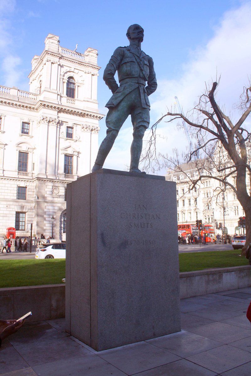 Parliament Square, London. Statue of Field Marshal Jan Christian Smuts. 1956 by Jacob Epstein. Bronze figure in uniform on granite pedestal. Photo: 03.03.2023. #London #statue #JanSmuts #JacobEpstein