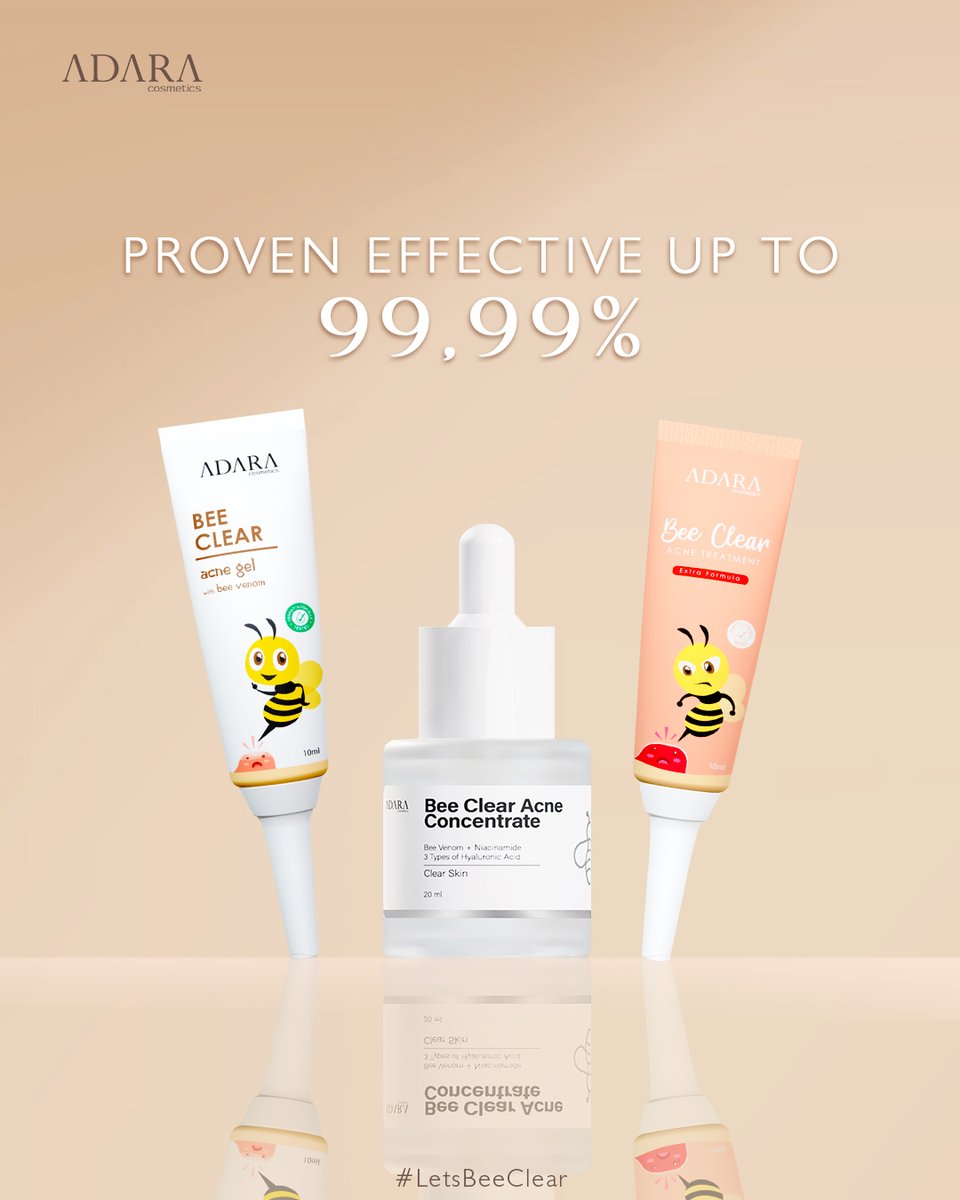 Adara_ID's tweet photo. GENTLE TAPI BERDAMAGEE!!
Our Bee Clear Series is using gentle & kind on skin ingredients, but they can kill acne-causing bacteria up to 𝟗𝟗,𝟗𝟗%! No bacteria = bye acne 👋
Sooo, pick your acne fighter, the harsh one or this cute gentle babies? 😋
#LetsBeeClear https://t.co/TavruzYVQl