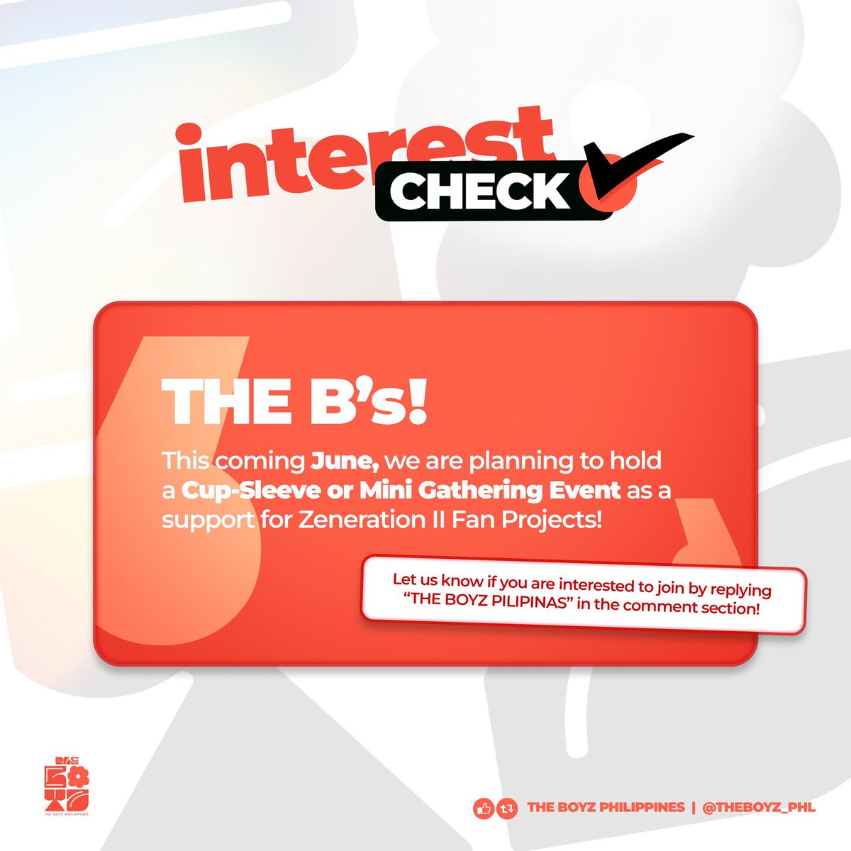 THEBOYZPHL's tweet photo. [✅INTEREST CHECK ✅️]

THE Bs, are you ready for what's coming SOON? 👀 Reply "THE BOYZ PILIPINAS" below to let us know!

See you very soon!!

#TheBoyz #더보이즈 https://t.co/oTjFeXUeXD