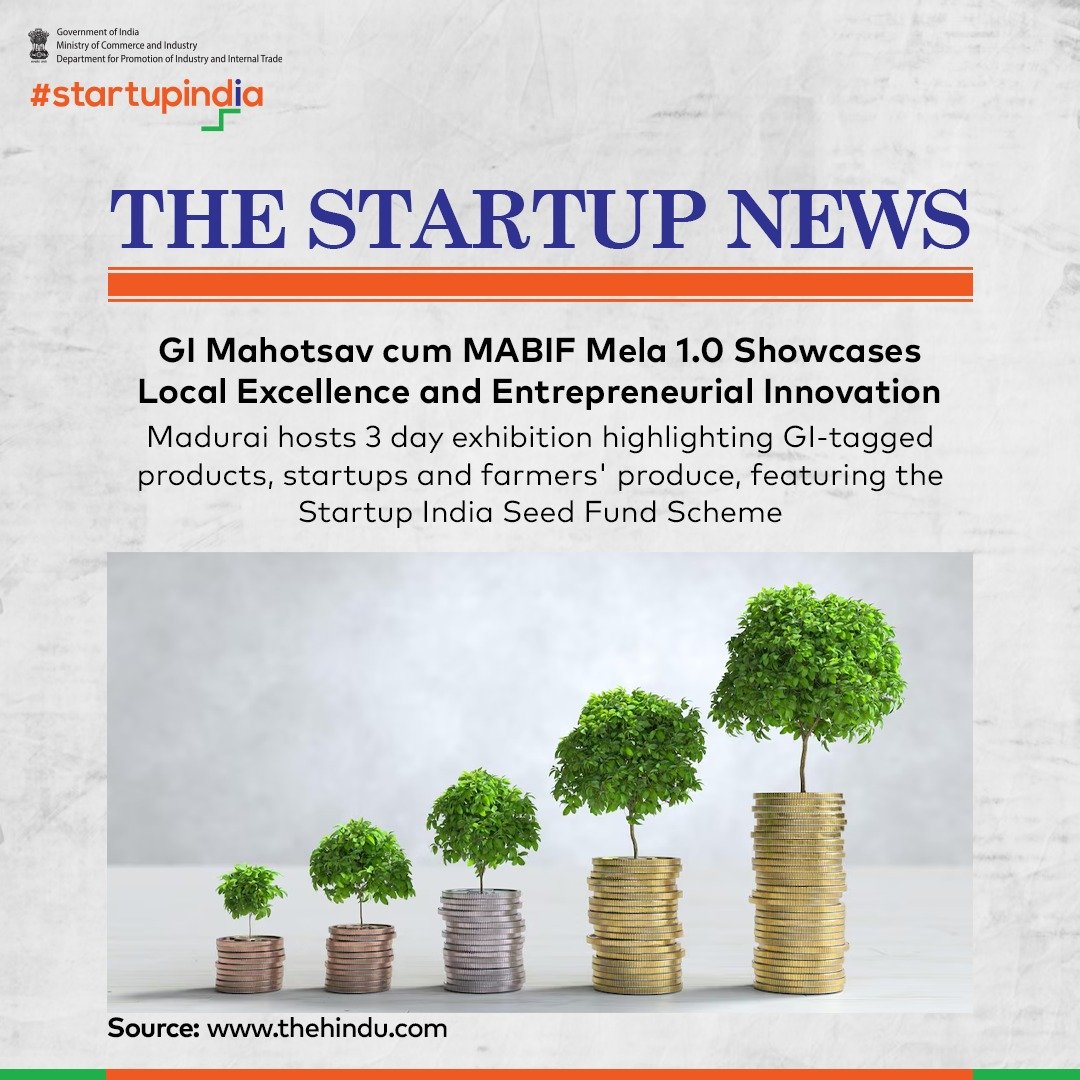 Exciting Announcement from Madurai! The #GIMahotsav cum #MABIFMela 1.0 has commenced at the Agricultural College and Research Institute! Select startups received cheques under the #StartupIndia #SeedFundScheme. Read more: bit.ly/3yyuVxo #DPIIT @DPIITGoI