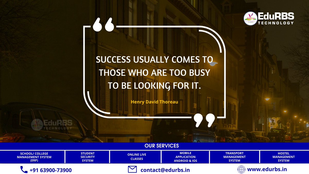 Success usually comes to those who are too busy to be looking for it.  -   Henry David Thoreau 

#motivationalspeakers #motivationalquotesdaily #motivationalthoughts #motivationalspeech #motivationiskey #motivationalquotesoftheday #motivationfitness #edurbs #varanasi