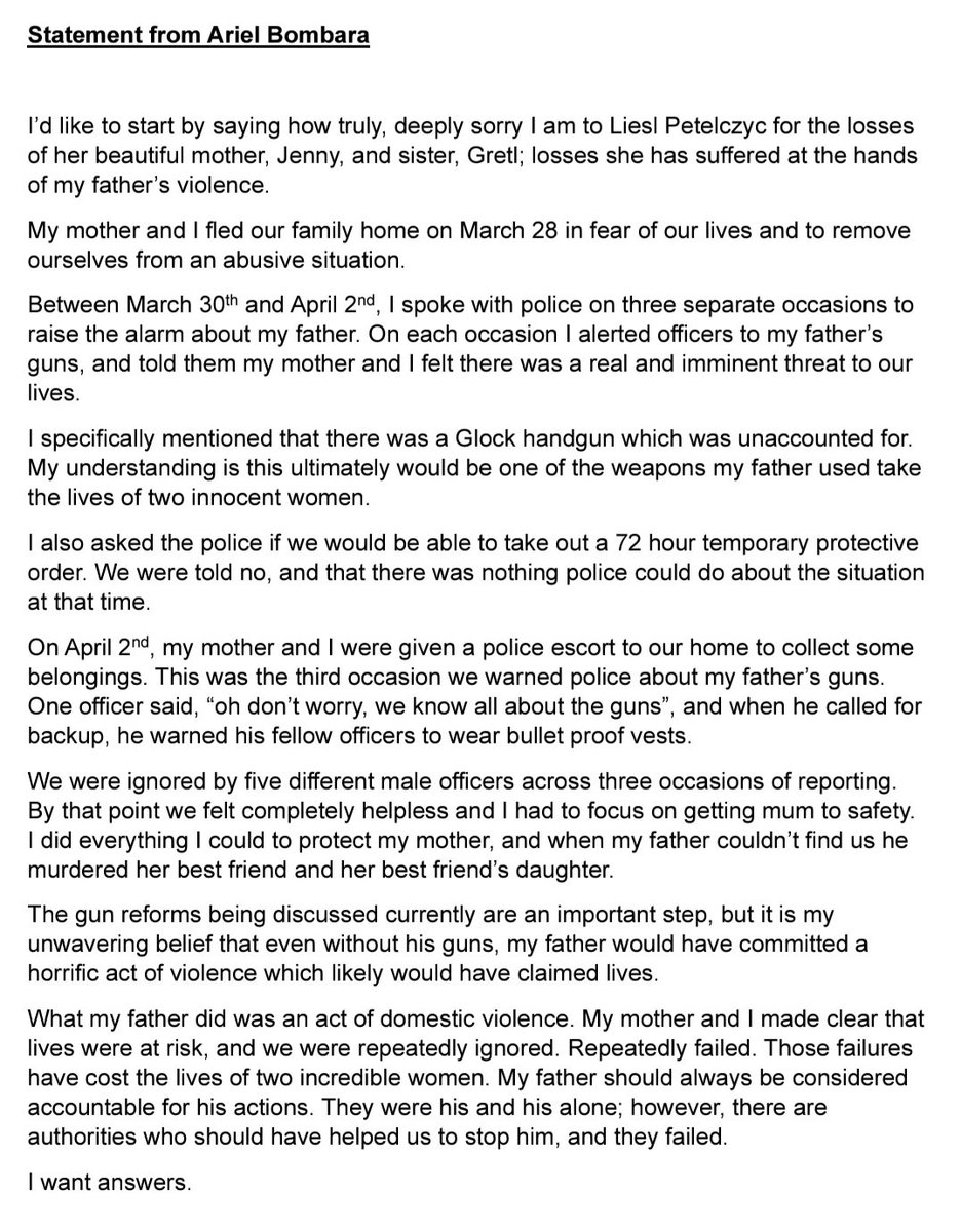 The statement from Ariel Bombara about the Floreat murders is both heartbreaking and infuriating.