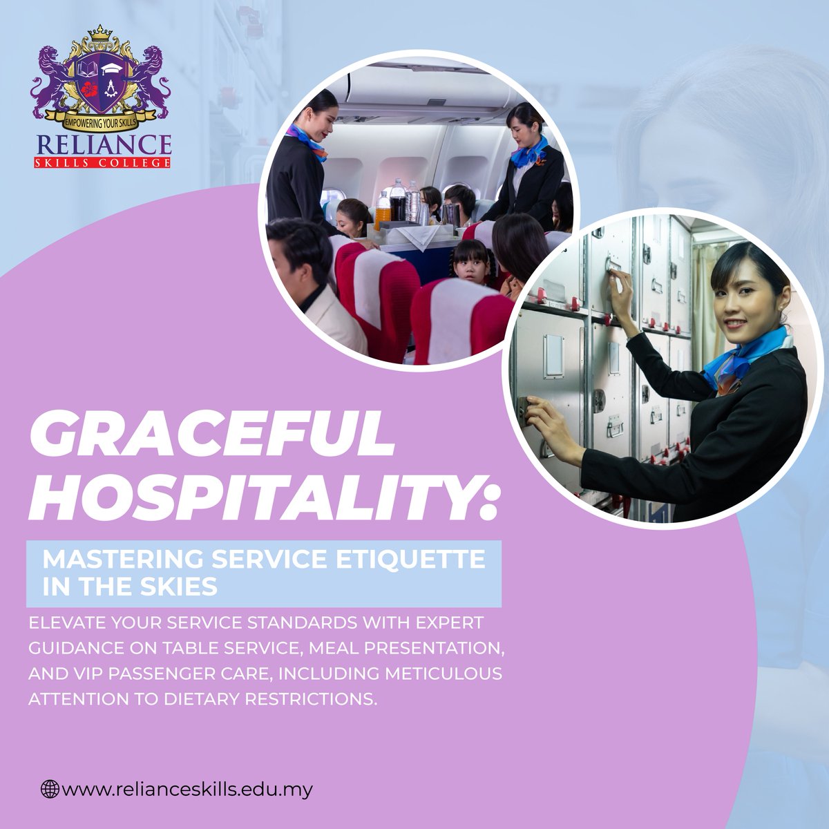 Relianceskills's tweet image. Graceful Hospitality: Mastering Service Etiquette in the Skies ✈️🍽️🌟

Elevate your service standards with expert guidance on table service, meal presentation, and VIP passenger care, including meticulous attention to dietary restrictions.

#ServiceExcellence #InFlightService