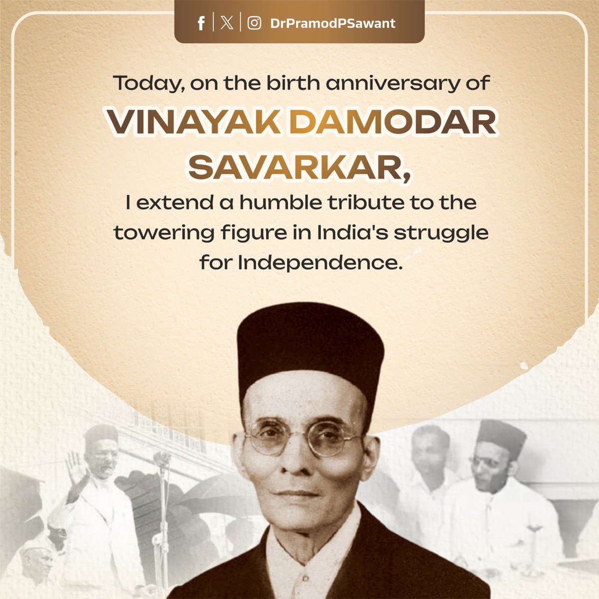Today, on the birth anniversary of #VinayakDamodarSavarkar Ji, I extend a humble tribute to the towering figure in India's struggle for independence. His patriotism continues to ignite values of integrity and unity among everyone and inspire the future generation.