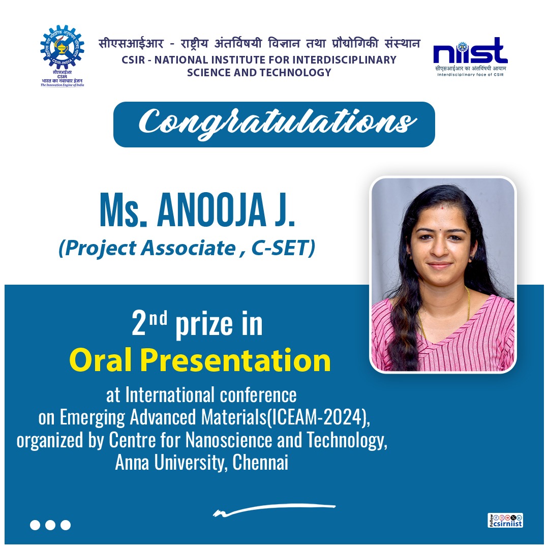 Congrats Ms. Anooja!!! @CSIR_IND @DrNKalaiselvi #congratulations