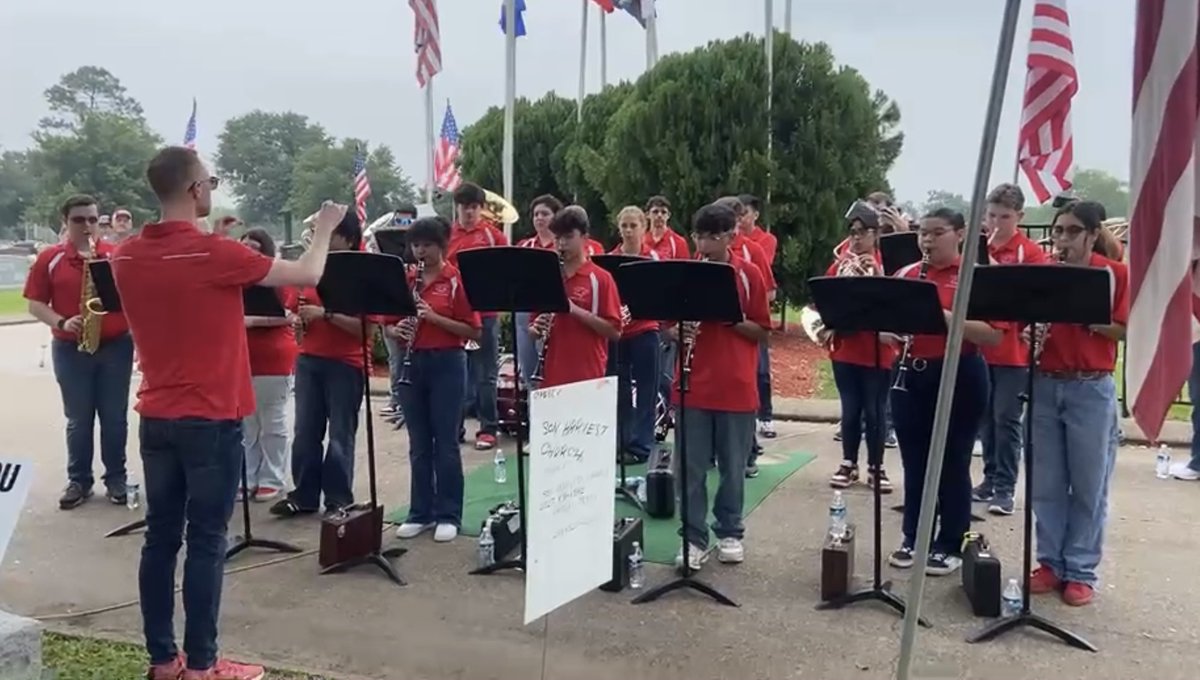 So proud of these students who came on a holiday, the morning after the band banquet, to perform and pay tribute on Memorial Day. That is Crosby Cougar Pride! Great kids.