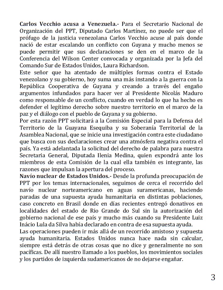 pptenlinea's tweet photo. Carlos Martínez: PPT solicitará a la AN investigar a Carlos Vecchio

Ante declaraciones del prófugo de la justicia venezolana Carlos Vecchio, donde acusó a Venezuela de escalar conflicto con Guyana, tolda azul solicitará a Comisión Especial del Esequibo abra una investigación https://t.co/iyBIRGgNp3