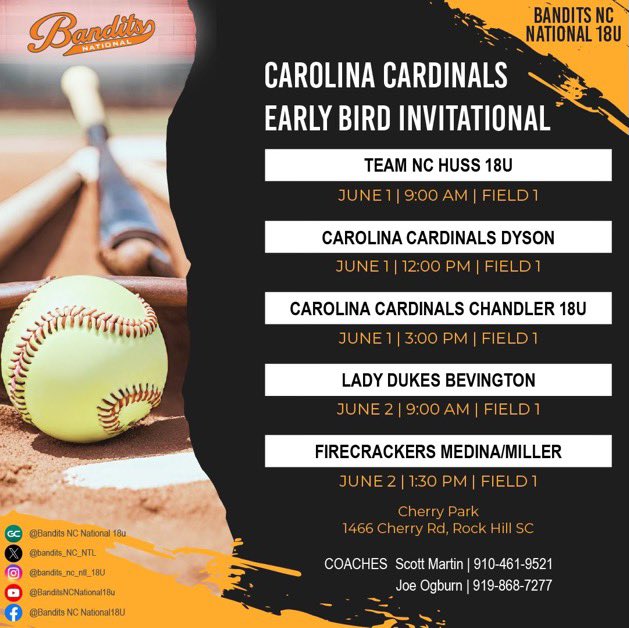 Time to start the summer of this weekend in Rock Hill, SC! 🥎