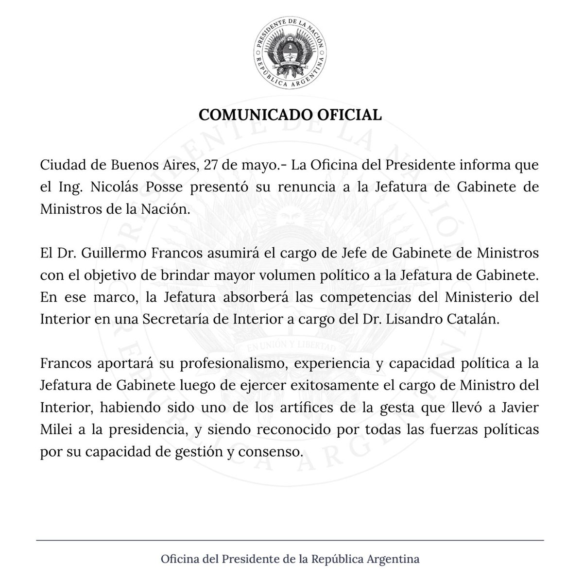 Oficina del Presidente (@OPRArgentina) on Twitter photo 2024-05-28 00:32:20