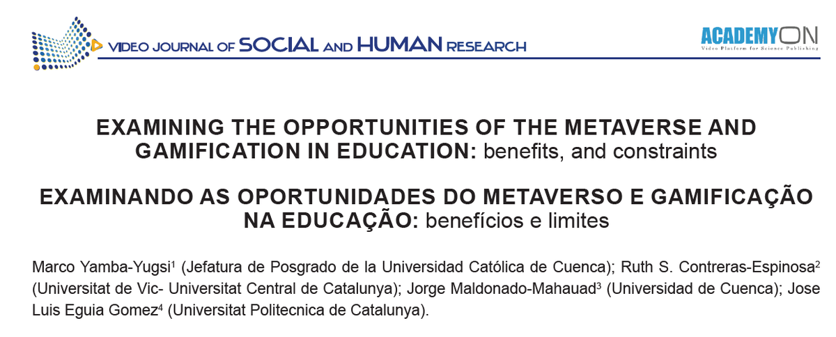 Para quienes estén interesados en las oportunidades del metaverso, les compartimos un artículo recientemente publicado en el Journal of Social and Human Research doi.org/10.18817/vjshr…