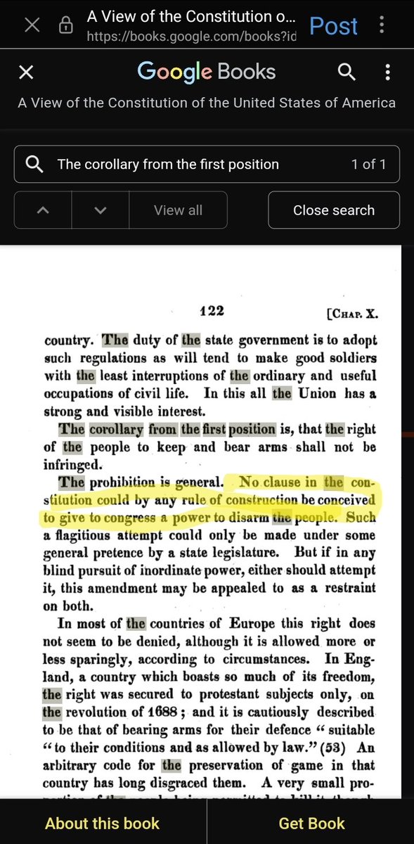 @getrealz11 @USCons_Amend_II @tejasazteca @Godsspear011 @Far_Left_Logic @kittenhawk1 @Pingone3 @SocialistHitler @gunpolicy Not eve a little. 

William Rawle, one of the best legal minds of the founding, sure disagrees with Burger. Rawle was actually alive when the amendment was written.

books.google.com/books?id=6D8sA…