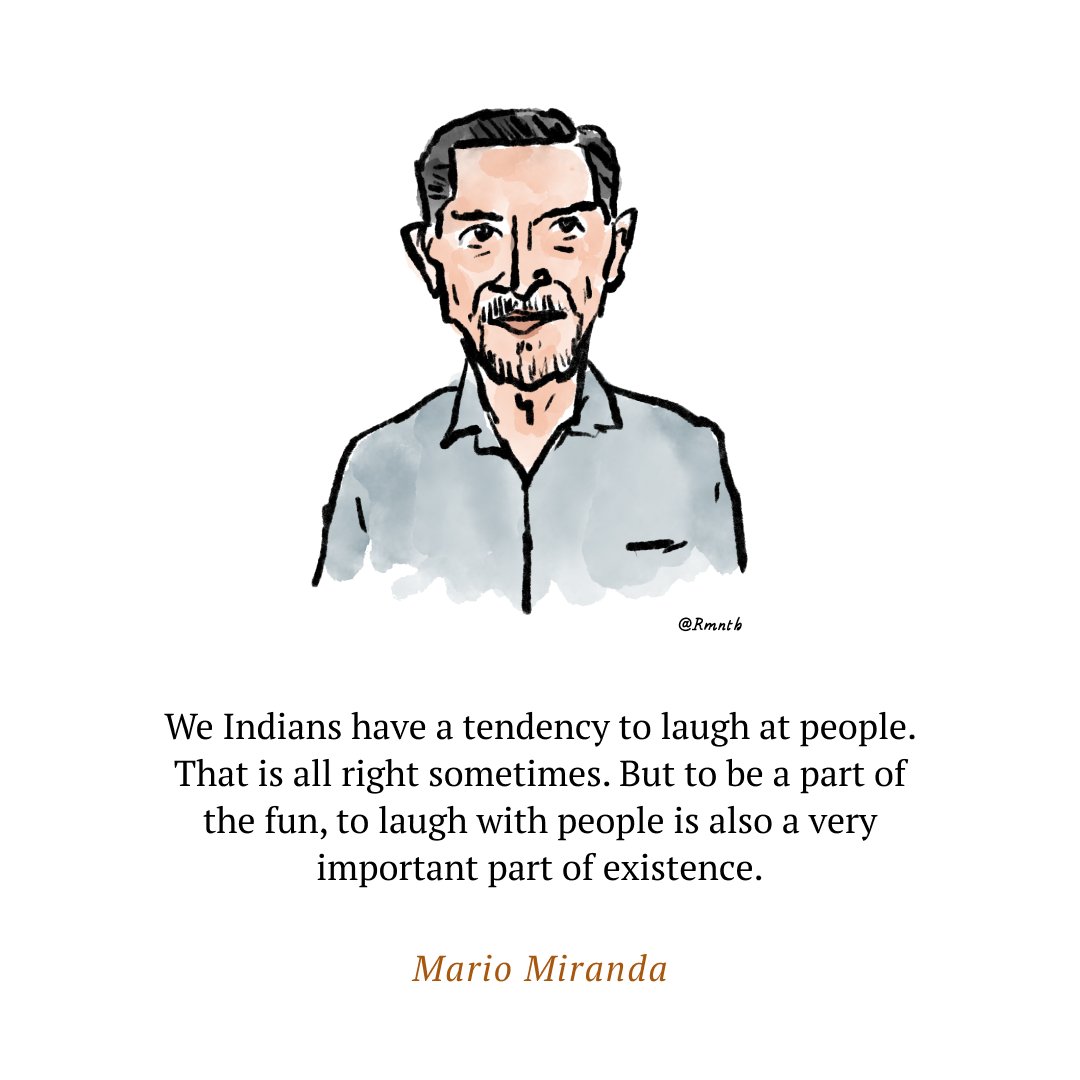 Mario Miranda on the difference between laughing at people and laughing with people. What a brilliant artist 🤩