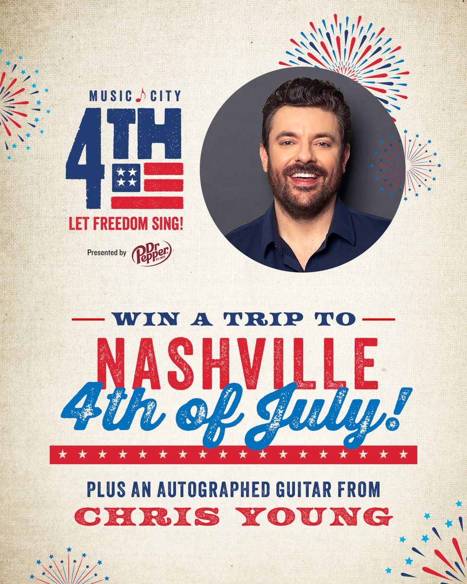 🎶 #NashvilleJuly4 GIVEAWAY with @ChrisYoungMusic, @drpepper Zero, and @tunespeak 🎶 🎆 Trip for 2 to #NashvilleJuly4 🎆 3-Night Stay at @OmniNashville 🎆 Nashville Attraction Pass 🎆 2 VIP Firework Viewing Passes 🎆 2 General Jackson Showboat tickets tunespeak.com/campaign/66267…