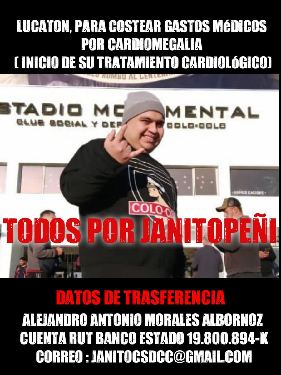 Hace unos días recibimos una noticia, Janito tiene un corazón enorme para su cuerpo, en el sistema público no hay cardiologo,es por ello que decidimos una lukaton, no podemos esperar más,el mismo que escribió a <a href="/GabrielBoric/">Gabriel Boric Font</a> hoy necesita el apoyo del pueblo para seguir adelante