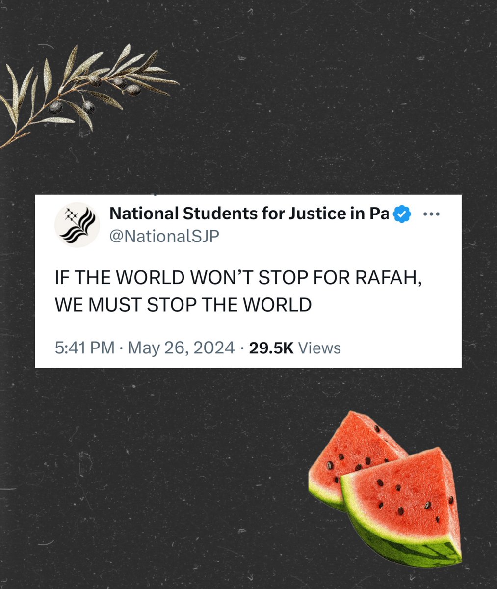 @NationalSJP: If the world won’t stop for Rafah, we must stop the world. Starting tomorrow, UCLA is on strike. Read on for our Day 1 schedule and key things to prepare for: