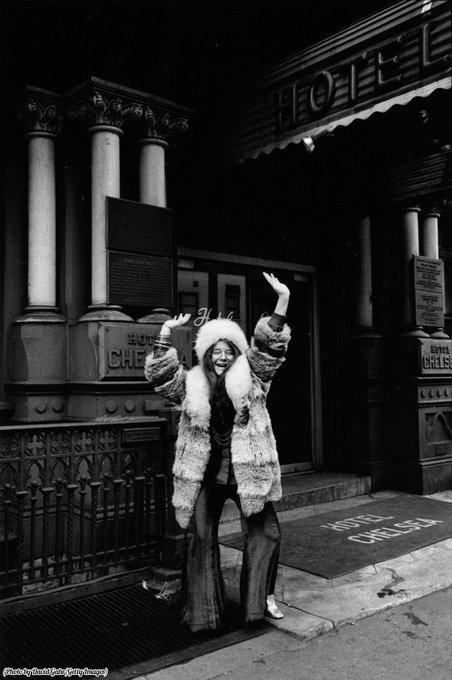 Janis Joplin in front of the Chelsea Hotel, 1969.