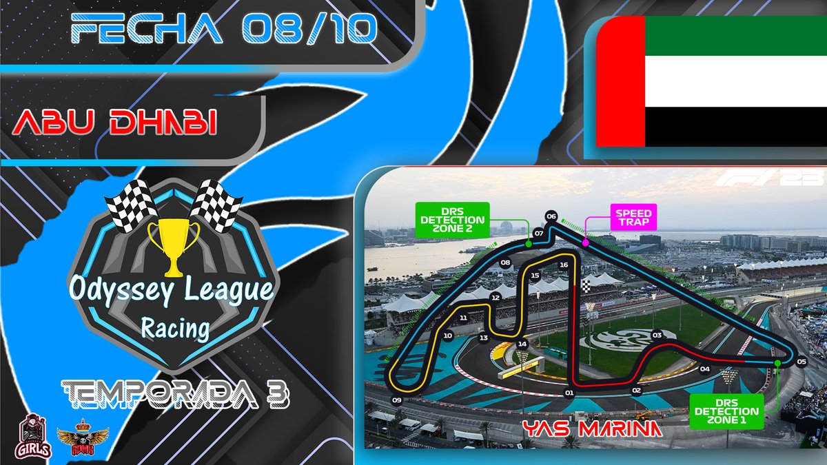 Odyssey League Racing - Fecha 08 - Tercera temporada Tenemos la octava fecha de nuestra tercera temporada de la Odyssey League Racing, la cual se realizara este jueves a las 9pm centro de México Dia: Jueves 30 de mayo Hora: 9pm centro de México Circuito : Yas Marina, Abu Dhabi